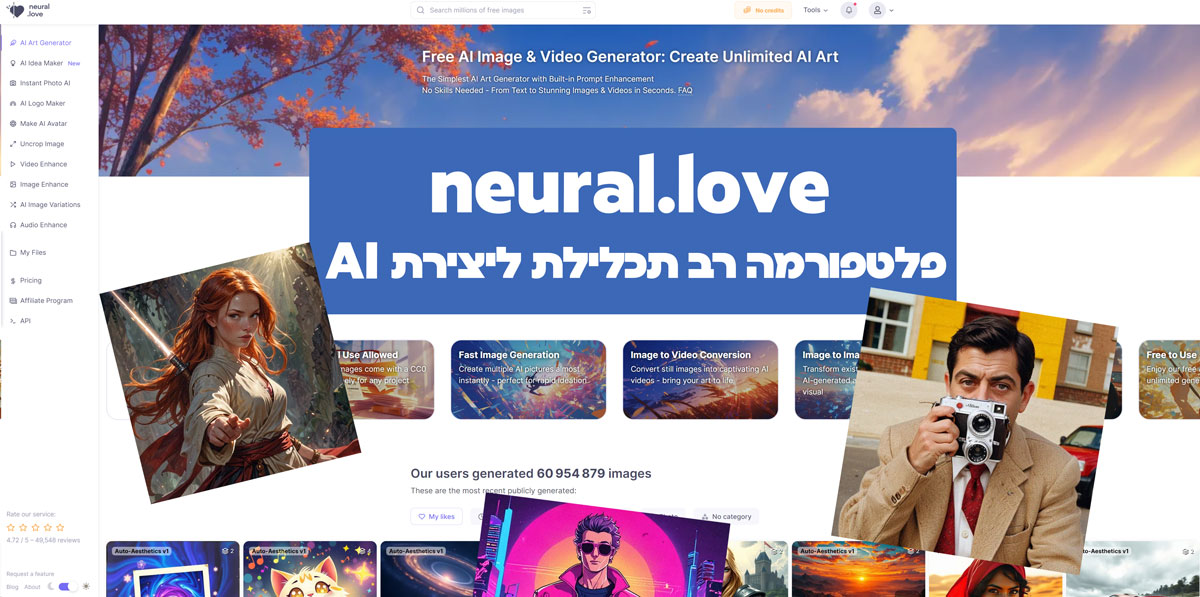 בינה מלאכותית: neural.love - פלטפורמת AI רב תכליתית ליצירה ועיבוד מדיה