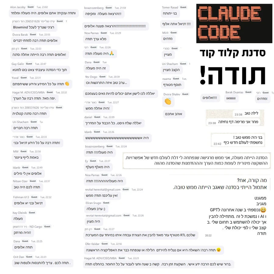 אוסף תגובות ממשתתפי סדנת Claude Code